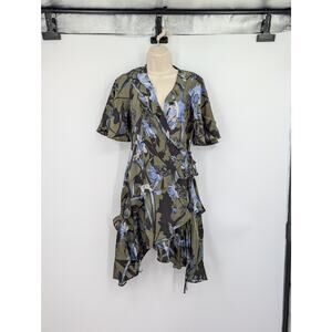 NWT AllSaints Meagan Batu Printed Wrap Over Mini Dress Womens 2 Deep Khaki Green